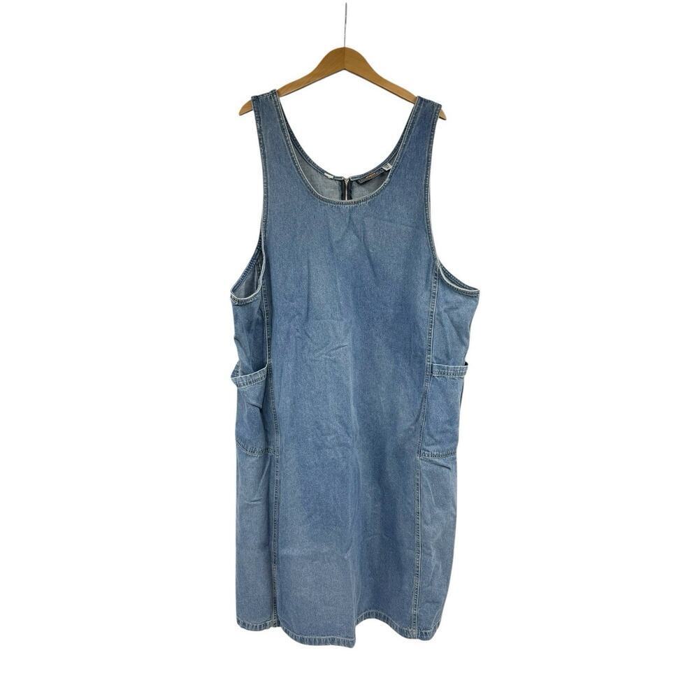 Vintage Y2K Route 66 Blue Denim Jumper Dress With Pockets Womens 3XL